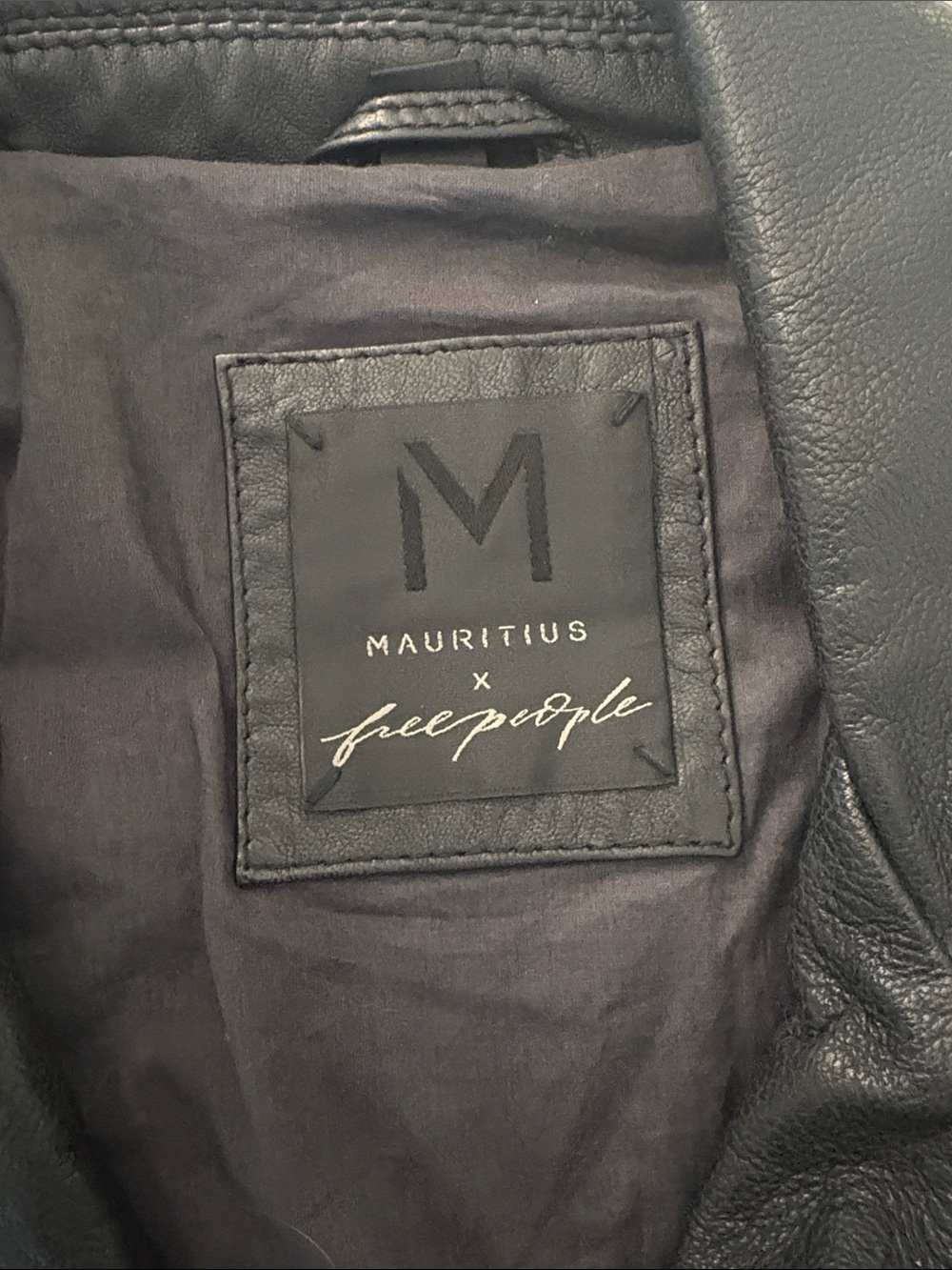 Free People Black Leather Moto Jacket with Pink & Orange Floral Embroidery - Picture 3 of 3